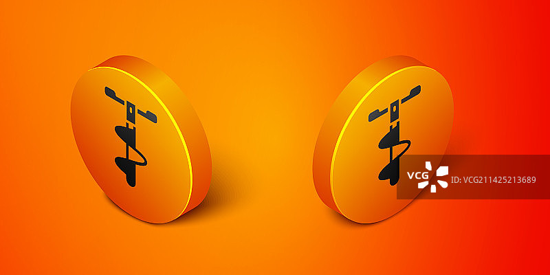 2.5D冬季钓鱼用手摇冰钻图标图片素材