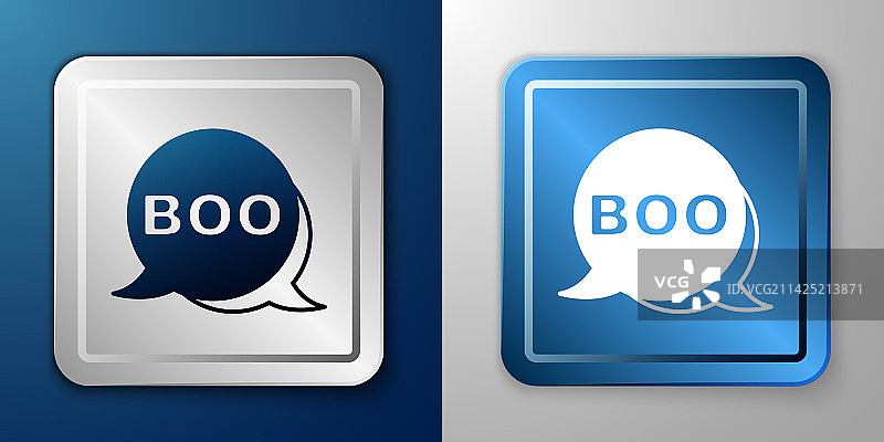 蓝色背景上孤立的白色嘘声语音气泡图标图片素材