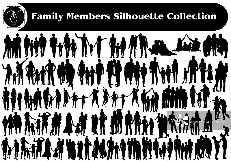 家庭成员剪影合集图片素材