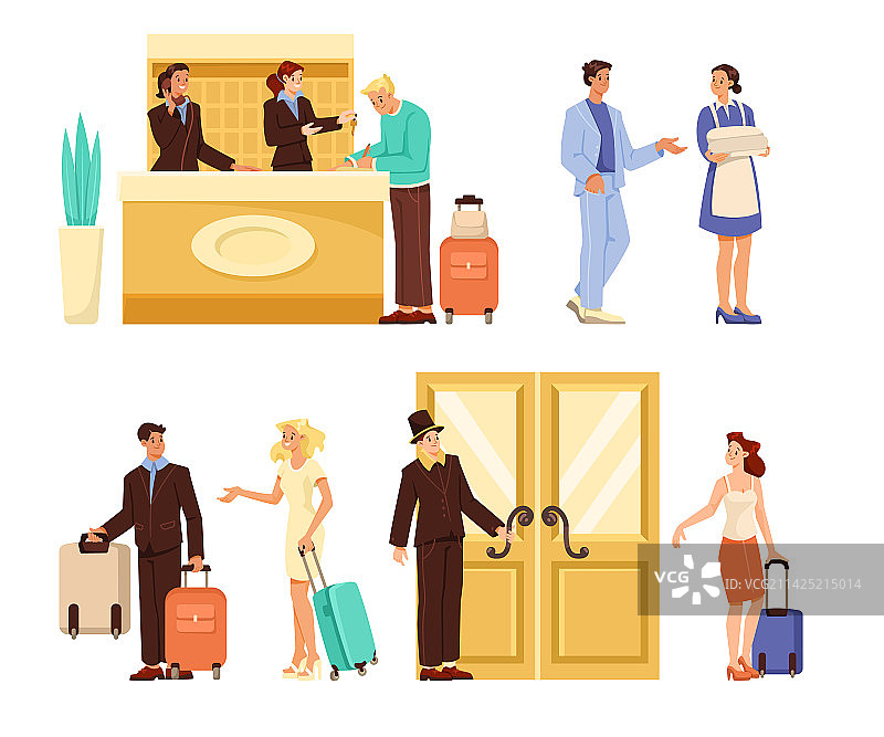 酒店客人、员工与接待员图片素材