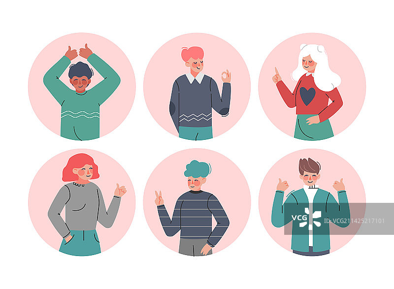 面带微笑的男人和女人展示积极的手势图片素材