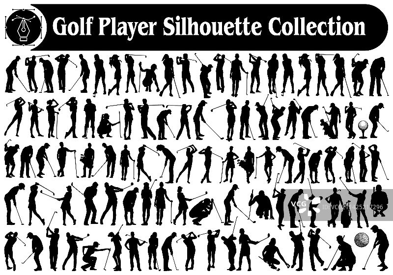 高尔夫球男女剪影合集图片素材