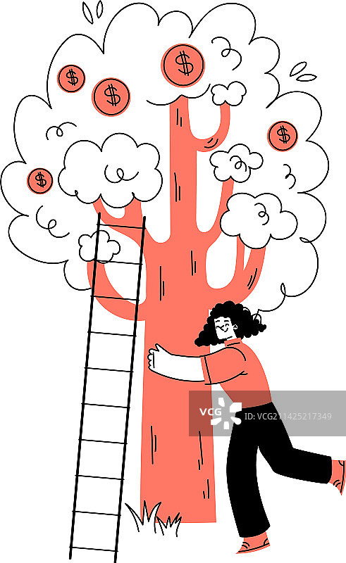 拥抱摇钱树的女人的投资图片素材