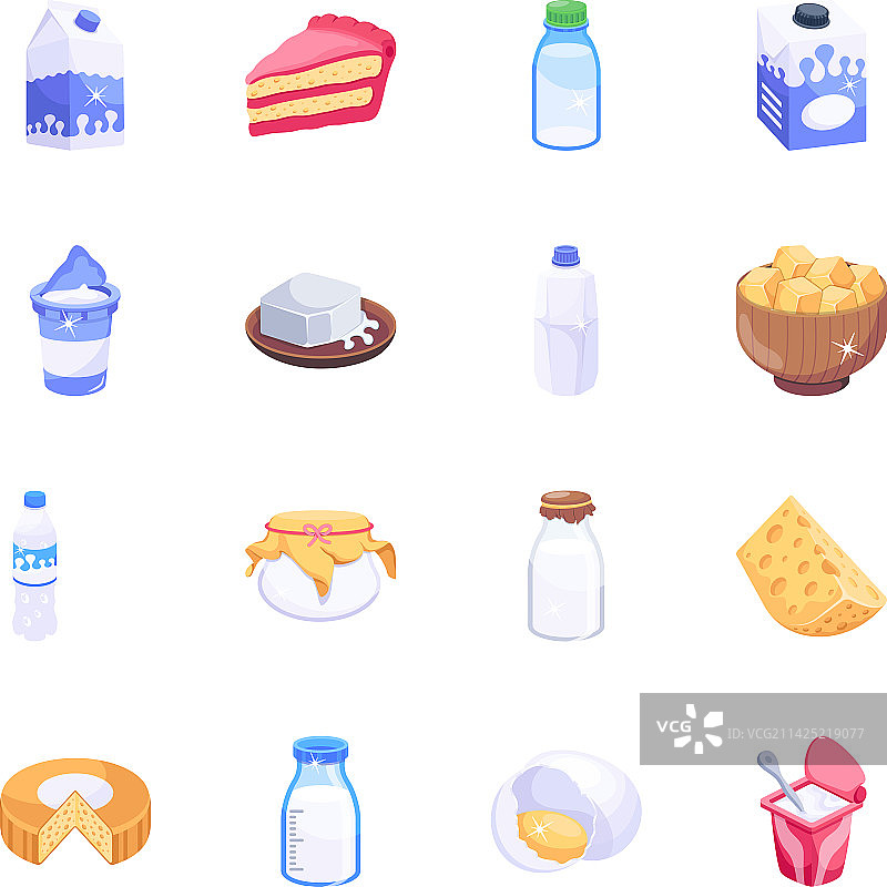 16个乳制品2D图标图片素材