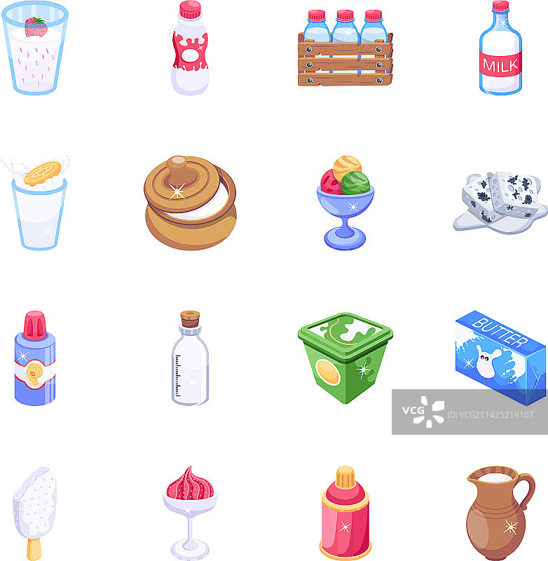 潮流乳制品和饮料2D图标图片素材