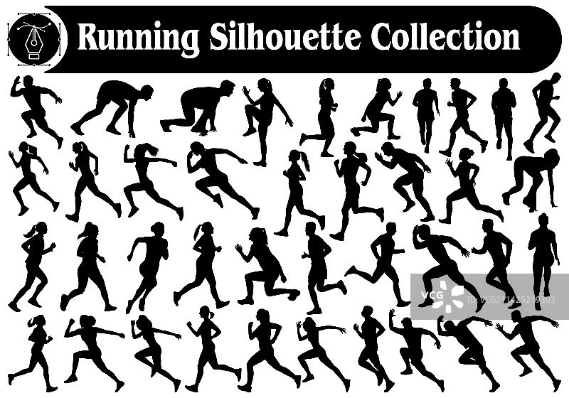 奔跑的男人女人剪影合集图片素材