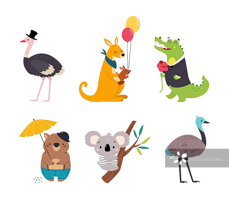 澳大利亚动物：鸸鹋和袋鼠图片素材