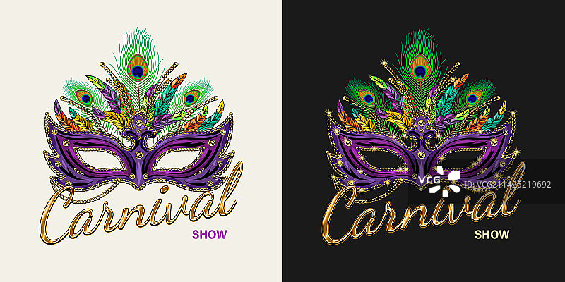 带有奢华化装舞会面具的狂欢节标签图片素材