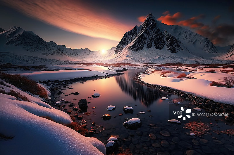 雪山日落美景图片素材