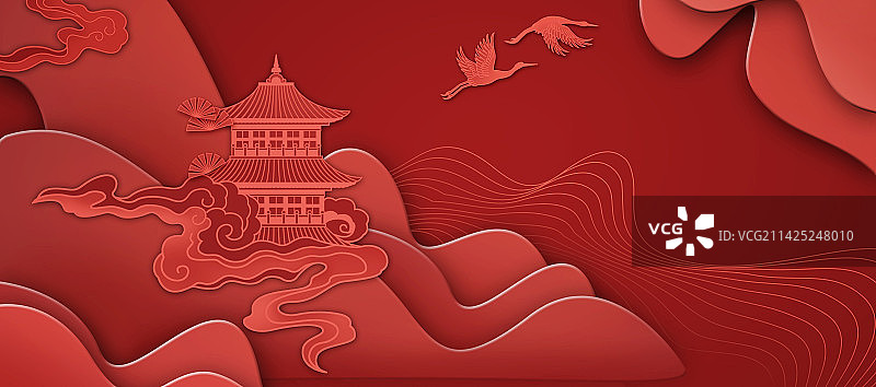 剪纸风格山水背景图片素材