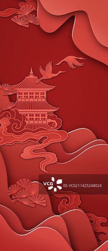 剪纸风格山水背景图片素材