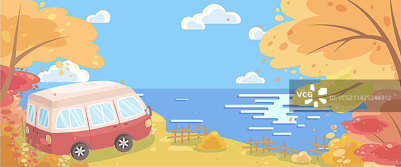 秋天汽车海边风景图片素材