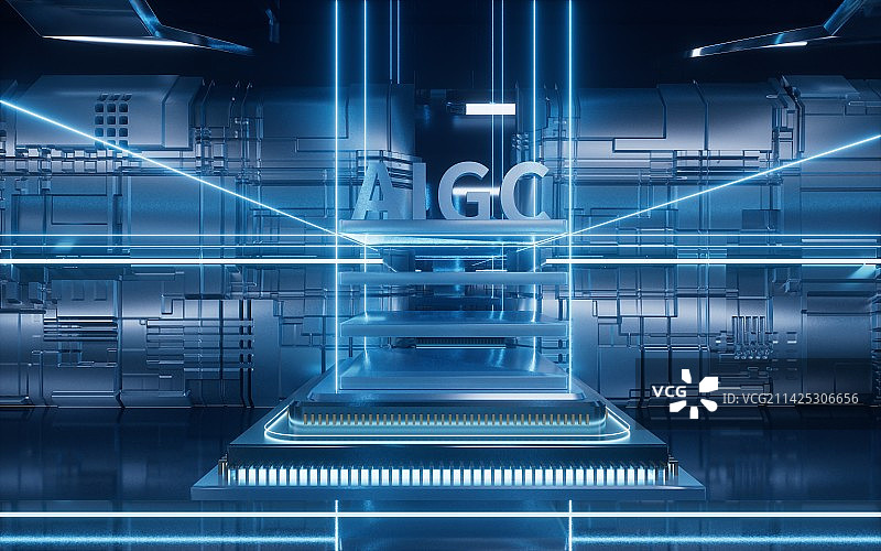 科技感电路与智能芯片 3D渲染图片素材