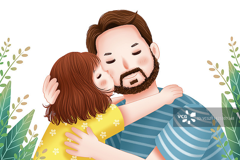 父亲节爸爸和女儿温馨插画图片素材