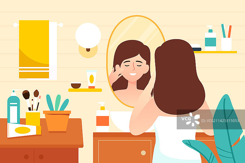 女生日常生活护理吹风机吹头发造型护肤插画图片素材