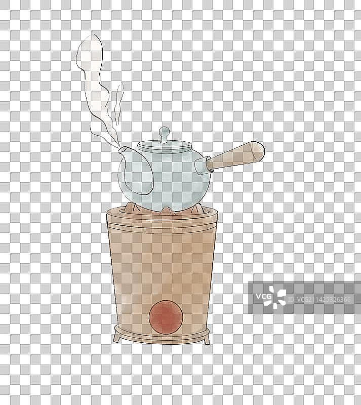 水墨风手绘煮茶图片素材