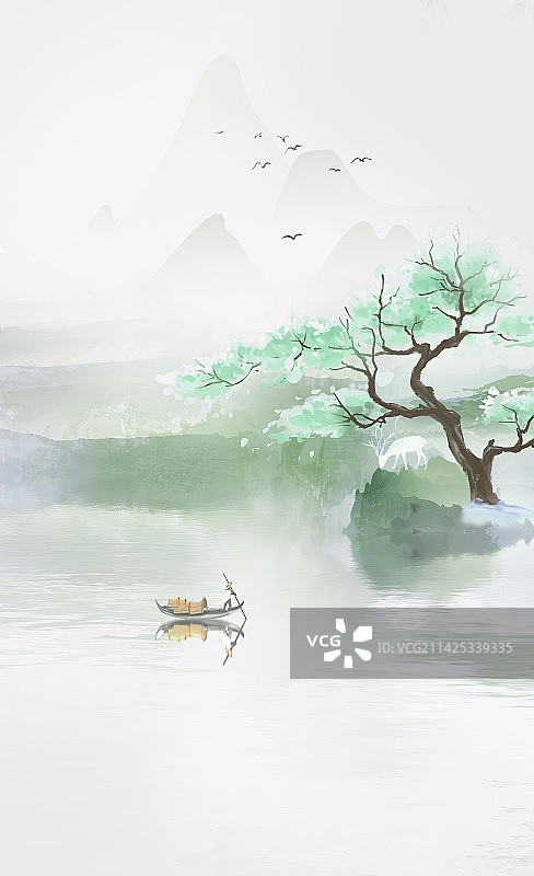 春天春暖花开唯美意境山水梦幻背景风景画图片素材