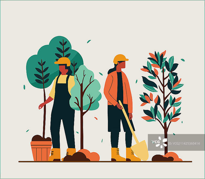 环保绿色春天植树节种树扁平插画图片素材