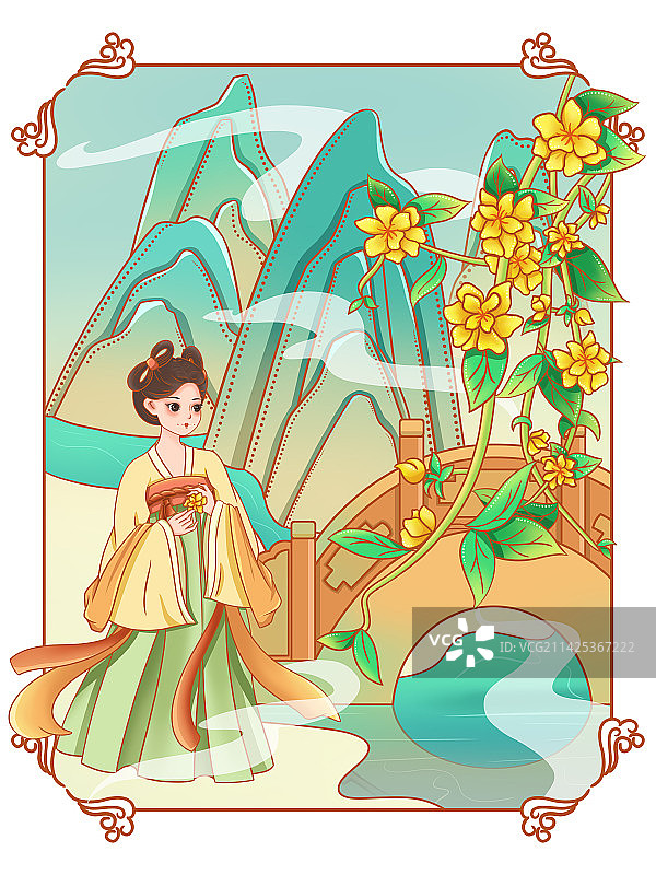 新中式唐装插画图片素材