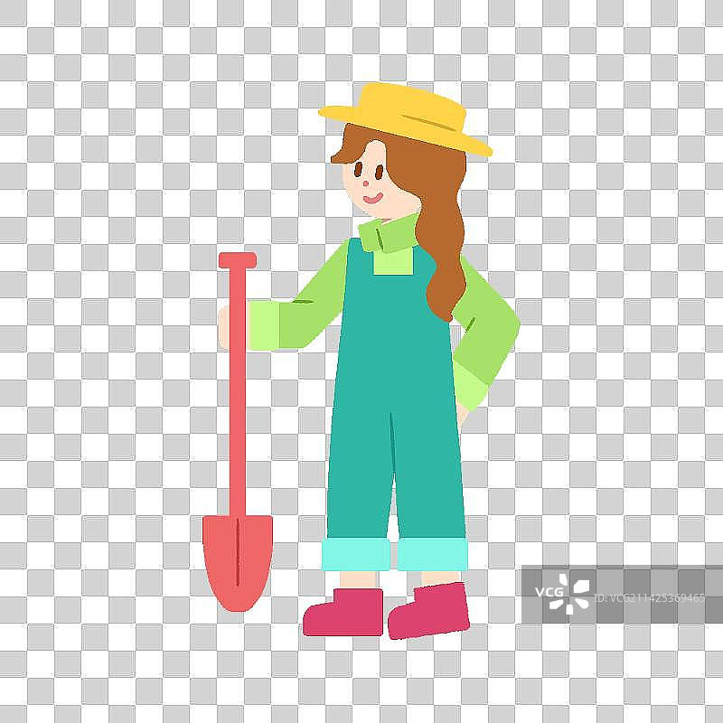 种树的园丁女孩清新扁平插画图片素材