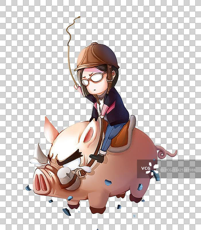 女孩骑猪图片素材