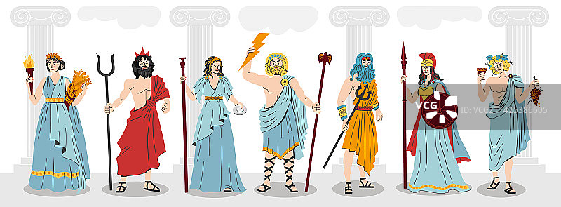 奥林匹斯众神扁平风格组合图片素材