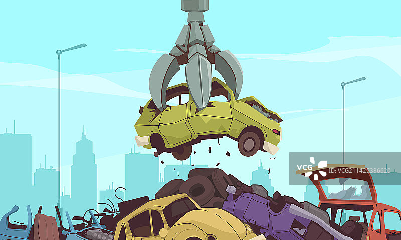 卡通汽车垃圾场图片素材
