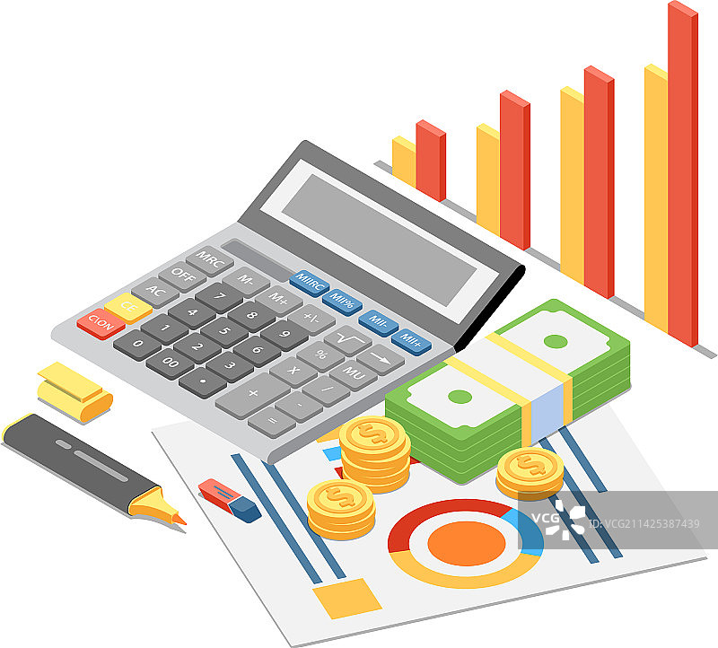 货币计算2.5D组合图片素材