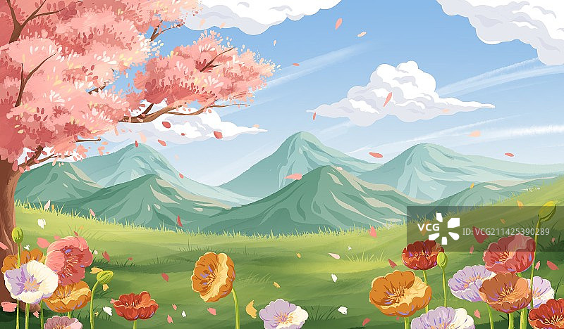 春天风景插画图片素材