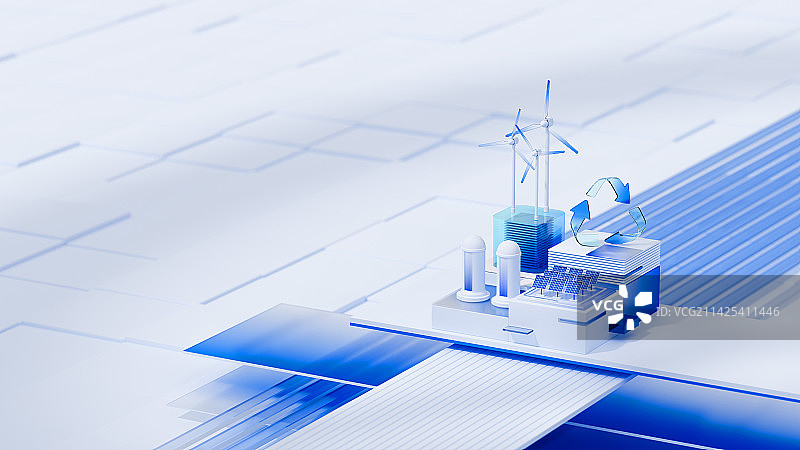 3D渲染蓝色科技风格新能源概念插图图片素材