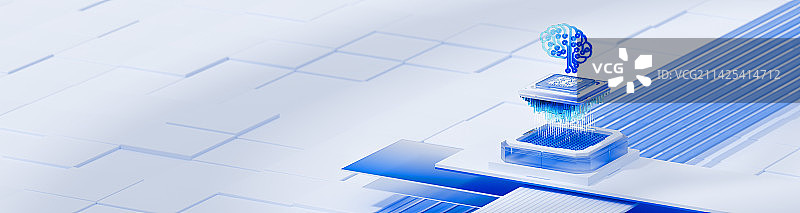 3D渲染蓝色科技风格芯片概念banner插图图片素材