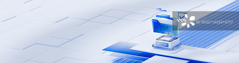 3D渲染蓝色科技风格办公概念banner插图图片素材