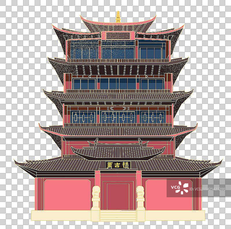 中国风新中式古风古典传统文化古建筑云南丽江万古楼风景景色景点景区插画图片素材
