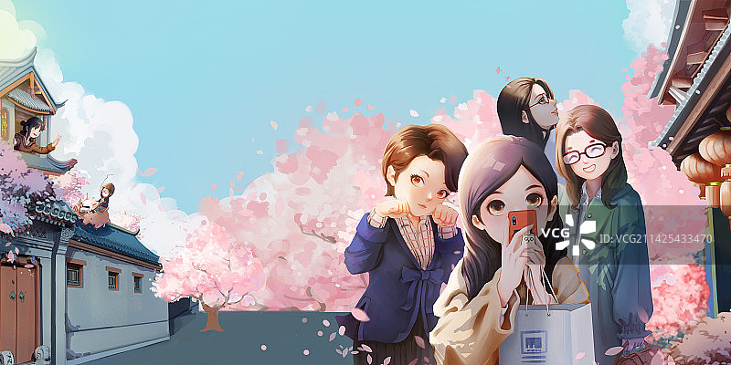 春日樱花季展板插画图片素材