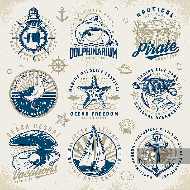 海洋旅行主题彩色标志图片素材