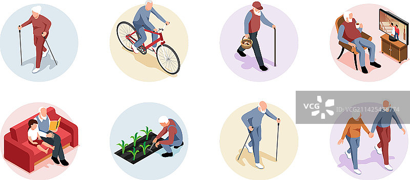 2.5D老年人活动组合图片素材