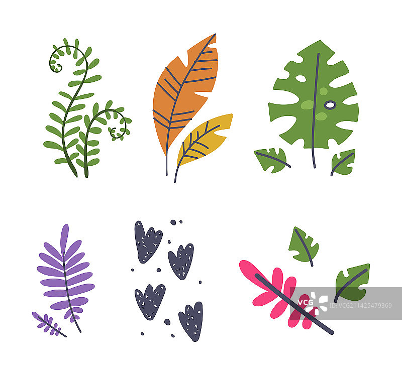 简约涂鸦植物叶子和脚印图片素材