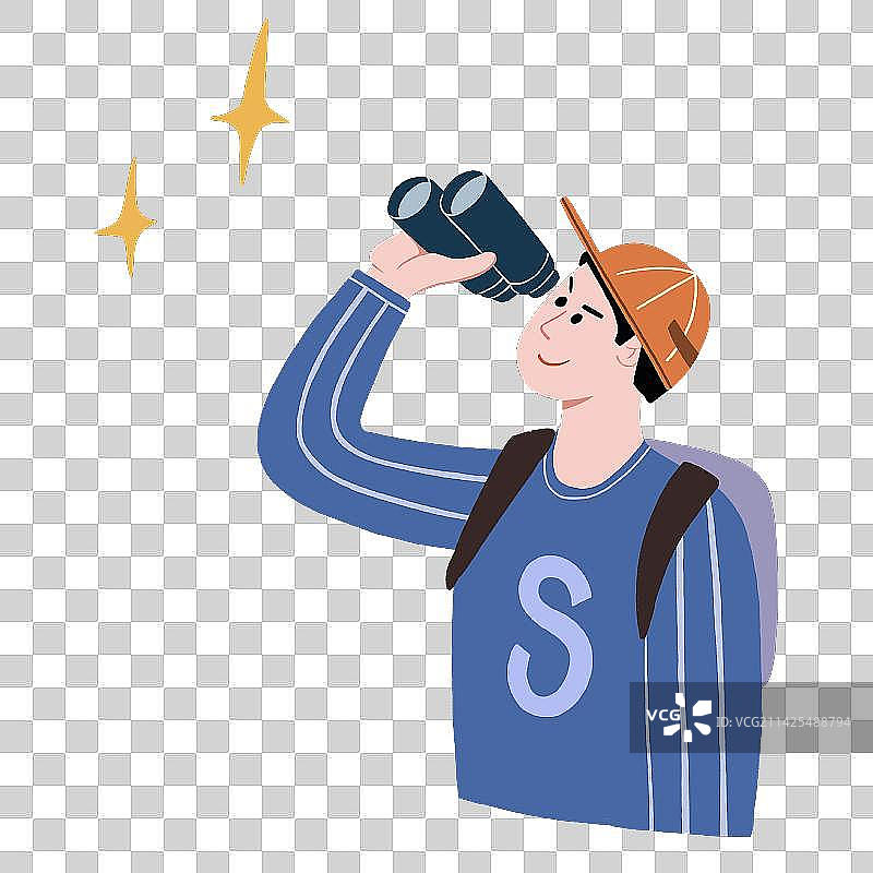 扁平风拿着望远镜看星星的男生图片素材