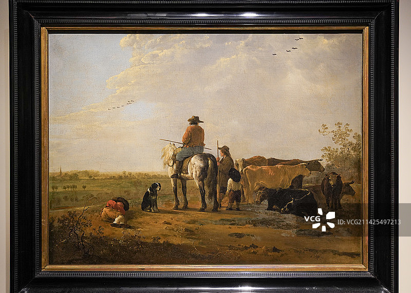 阿尔伯特·寇普《草地上的骑士、牧民、两个男孩和七头牛》 英国国家美术馆 上博特展图片素材