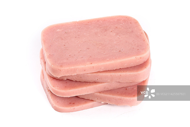 白底上放着切块的午餐肉图片素材