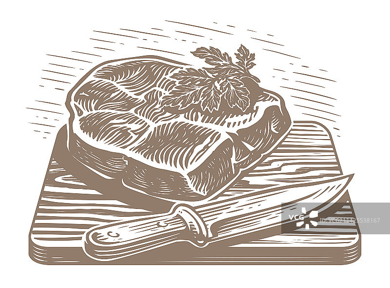 手绘烤牛排木板图片素材