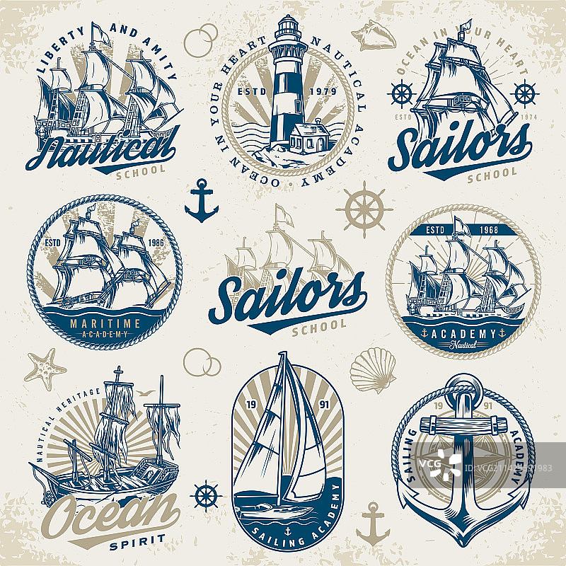 航海探险标志集（彩色）图片素材