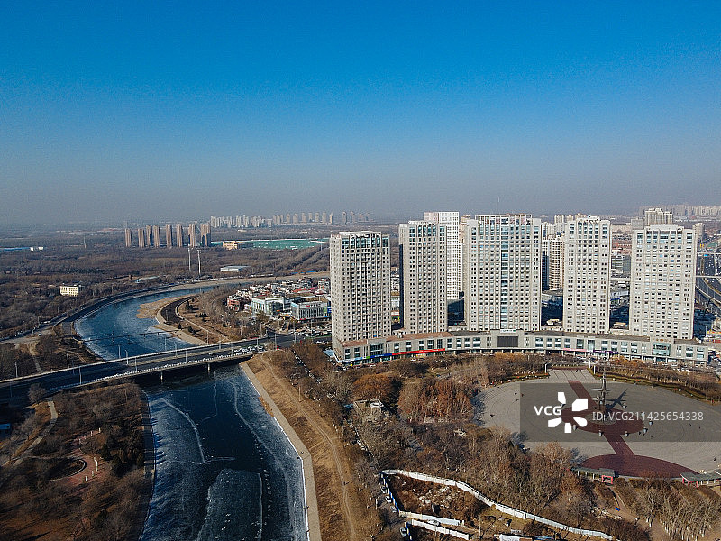 天津 北辰区 北辰公园 地标 航拍 北辰医院 北仓镇图片素材