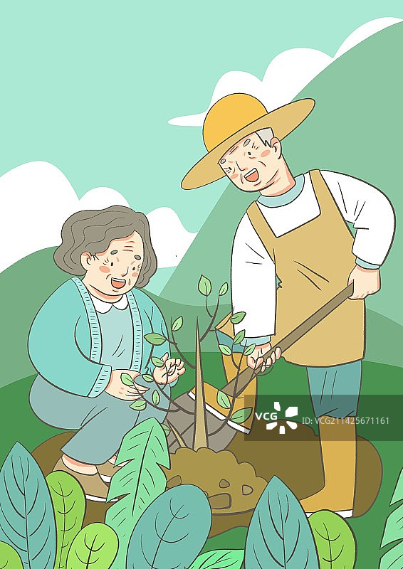 老年人游览青山绿水图片素材