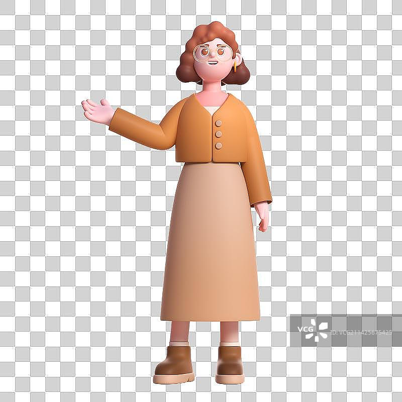 站立的卷发穿着裙子的女孩子发表自己的看法图片素材