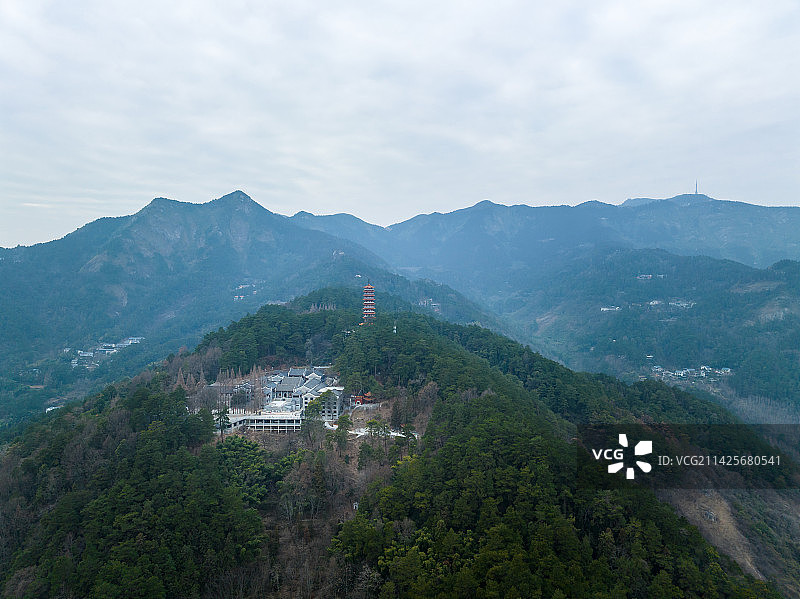 中国湖南南岳衡山金刚舍利塔航拍图片素材