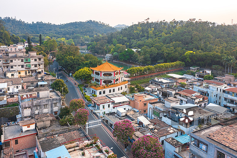 珠海斗门井岸霞山公园春色航拍图片素材