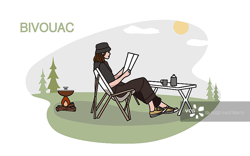 露营户外女看书图片素材