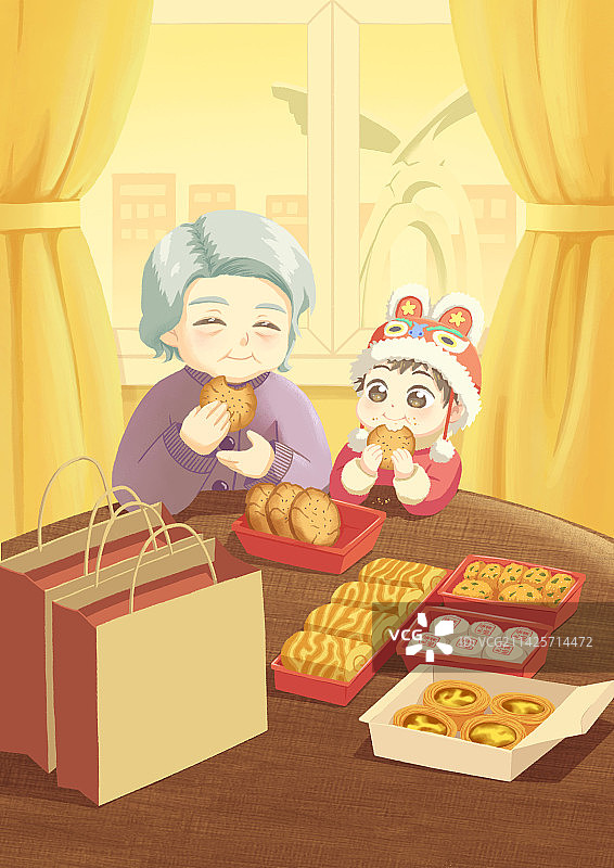 祖孙二人吃点心图片素材