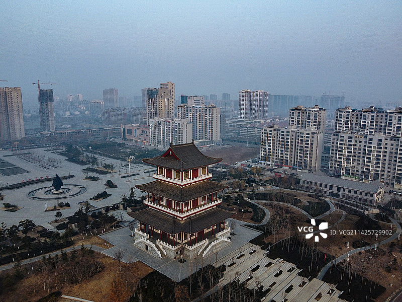 鱼台县 孝贤广场 孝贤大道 运河城 金贤源大厦 航拍图片素材